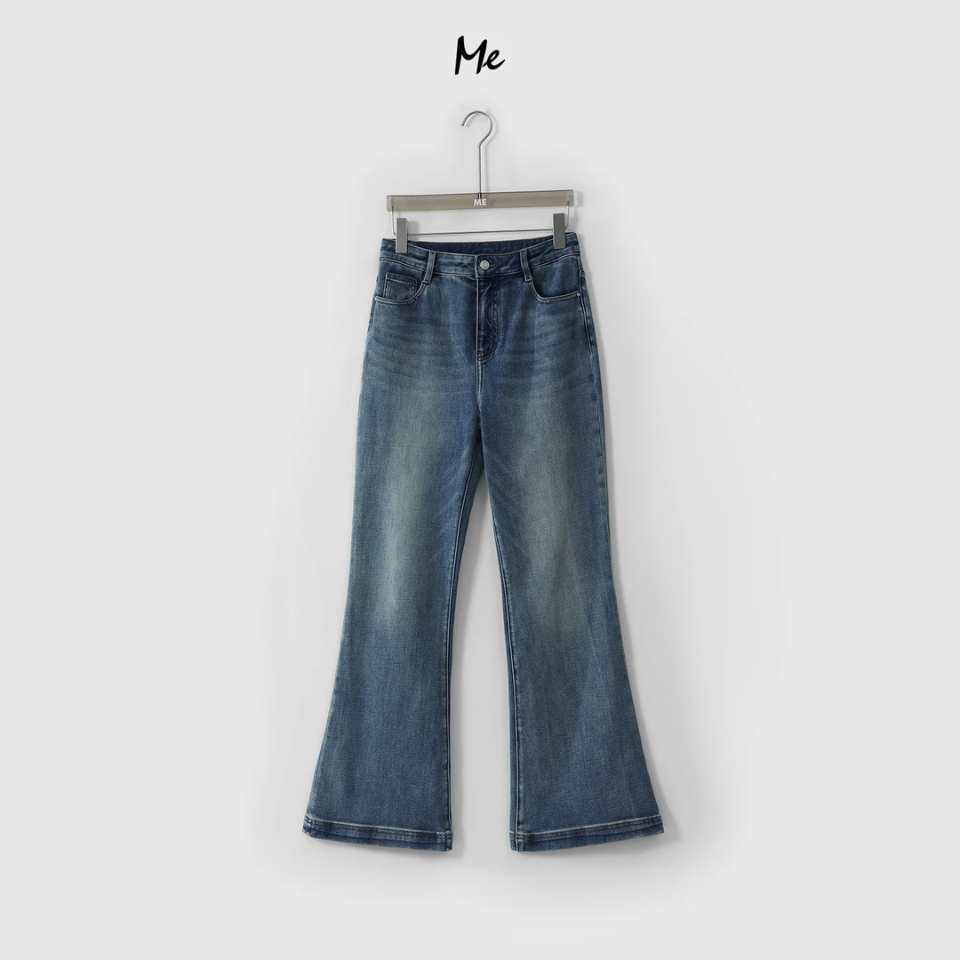 ME【烟花喇叭蓝牛】多道水洗高腰显瘦宽松时尚百搭牛仔裤MESS1500