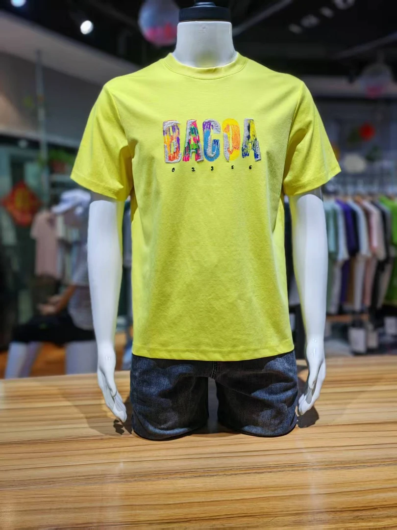 美式潮牌撞色字母刺绣圆领短袖t恤男士夏季棉质简约短袖