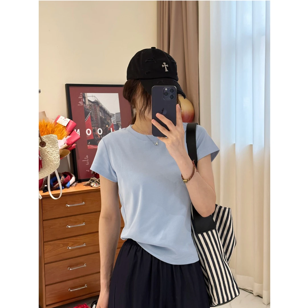 2025年夏季薄款92%棉基础百搭正肩圆领短袖T恤