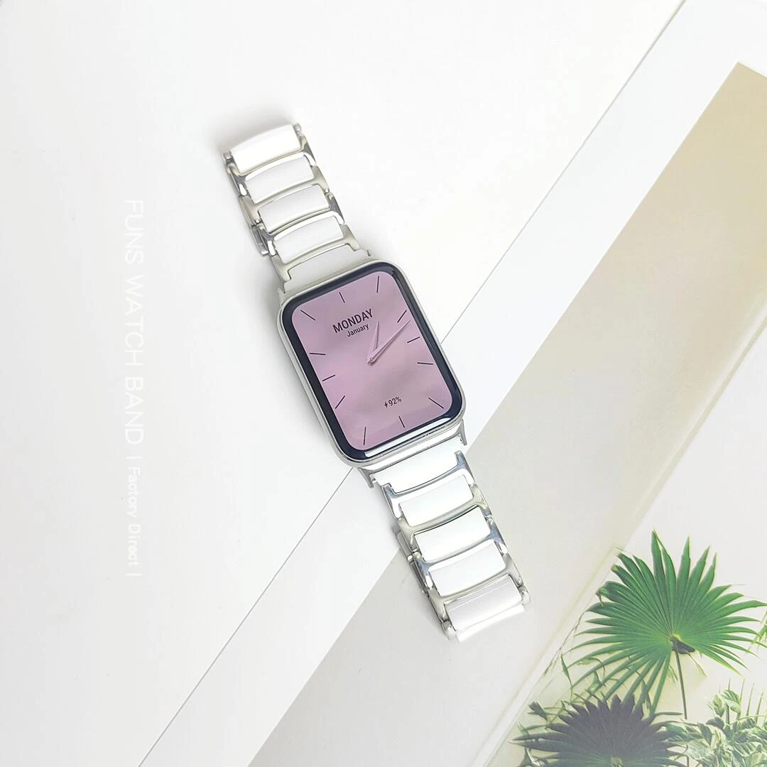 适用小米9pro手表纳米微晶银边陶瓷表带夏天华为FIT红米watch5