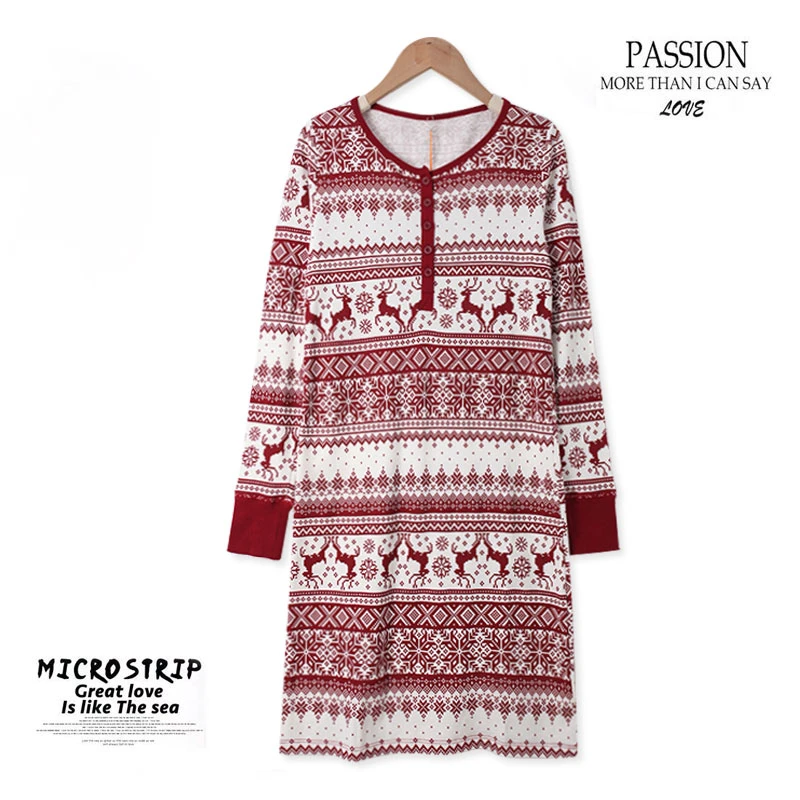 BB866 秋冬款女士纯棉家居裙中长款 长袖休闲睡裙舒适亲肤透气