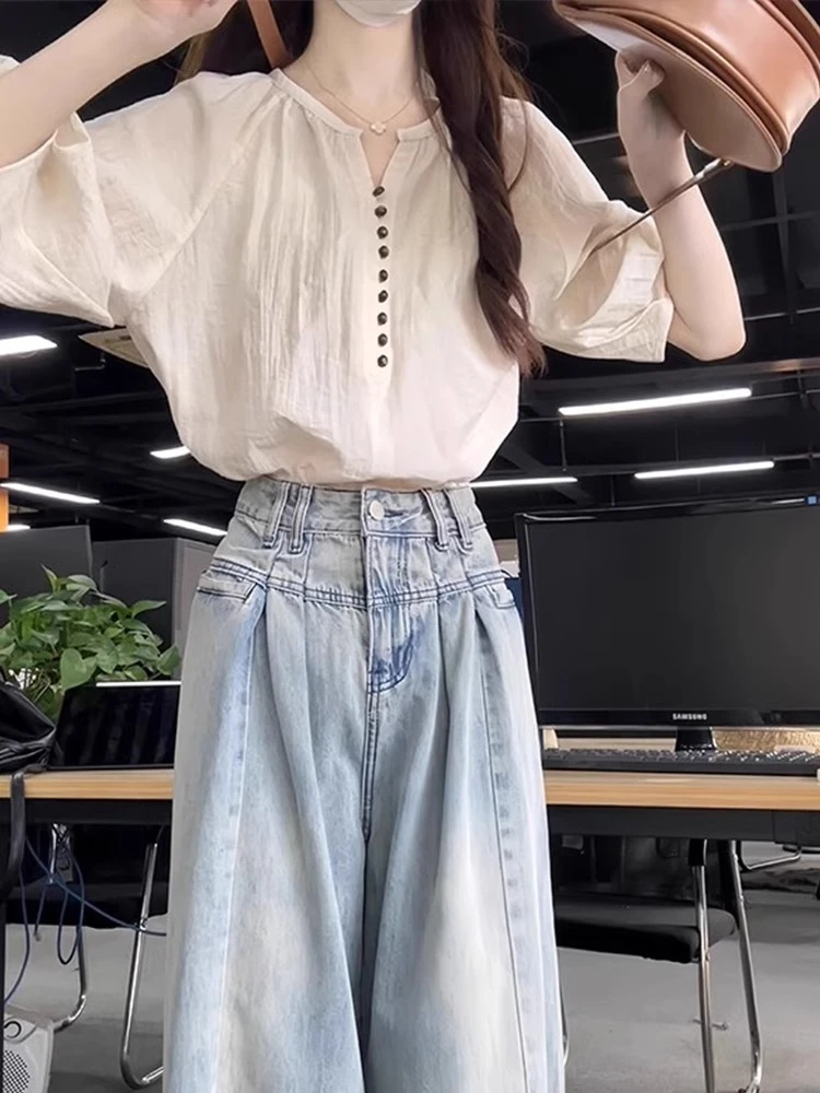 小立领衬衫夏季流行风格上班族穿搭新中式别致休闲中袖上衣女