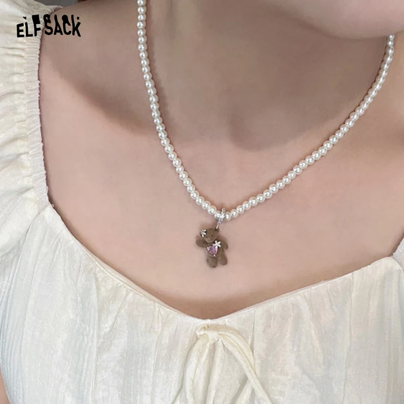 合金仿珍珠项链 妖精的口袋爱心小熊甜美项链女2025年新款设计