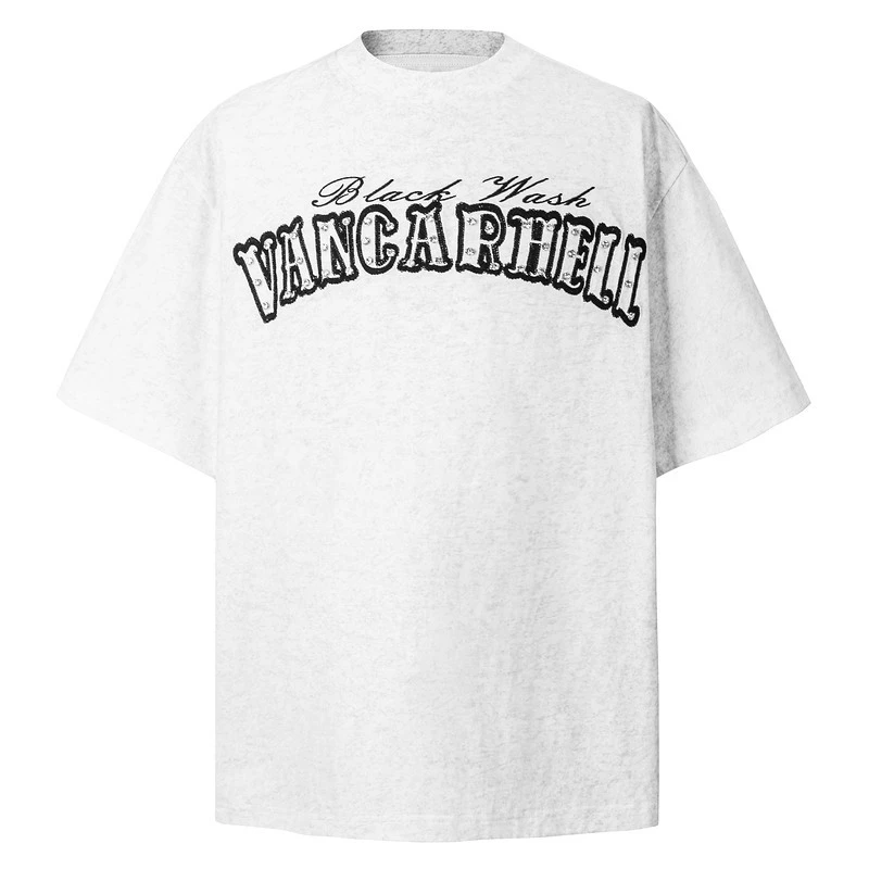 启林男装ins潮牌美式复古刺绣短袖男生cleanfit重磅小领口T恤宽松