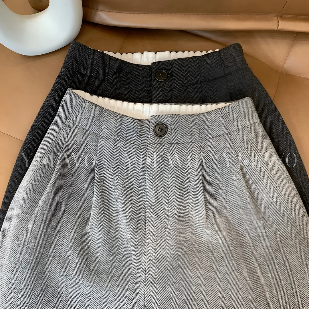 【小爽小个子】冬季加绒高腰休闲拖地垂感直筒宽松休闲裤-YJ1217