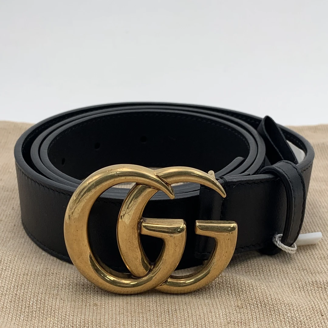 99新 GUCCI/古驰 古驰女士经典款双G金色扣腰带长度90宽度3.6