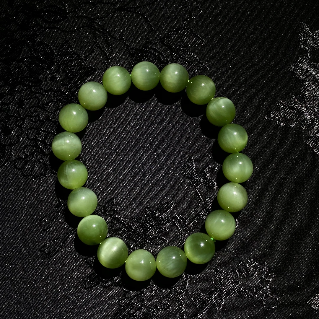 【芳華珠宝】·典藏级·和田碧玉·卡9-10MM冰底猫眼轻奢玉手串