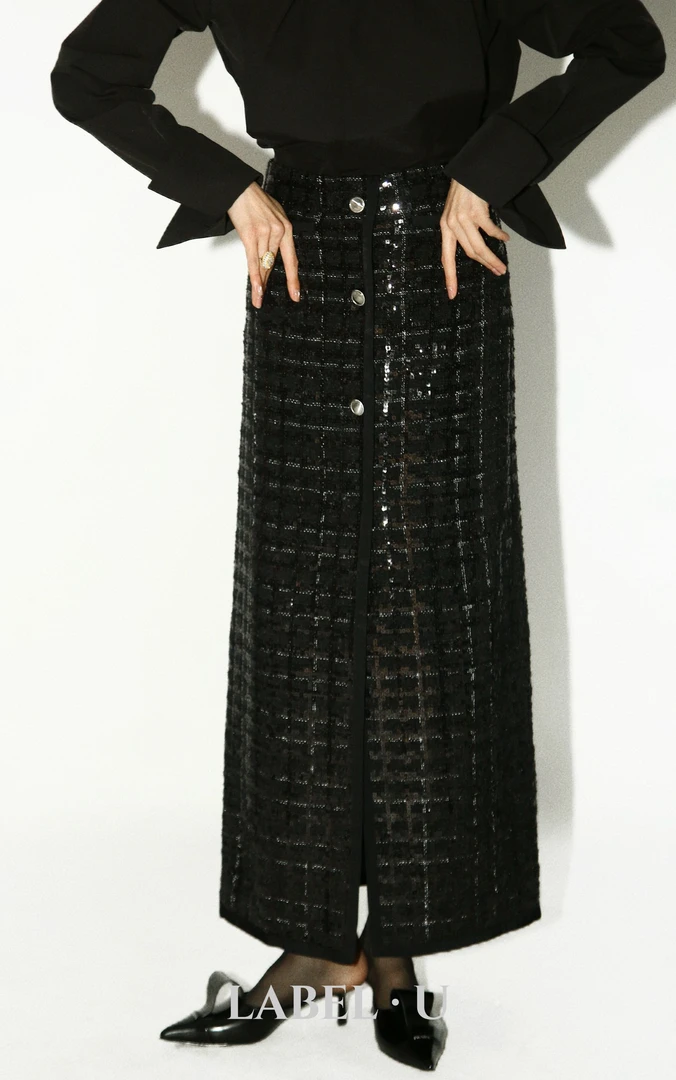 【坤姨专属】摩登范 黑色亮闪闪 包臀三扣 小香半身长裙AK25YX592B