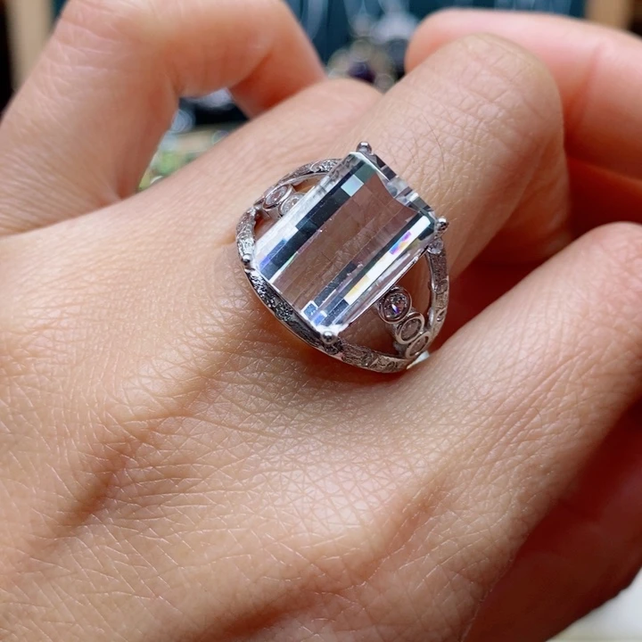 银S925镶嵌戒指水晶天然水晶戒指