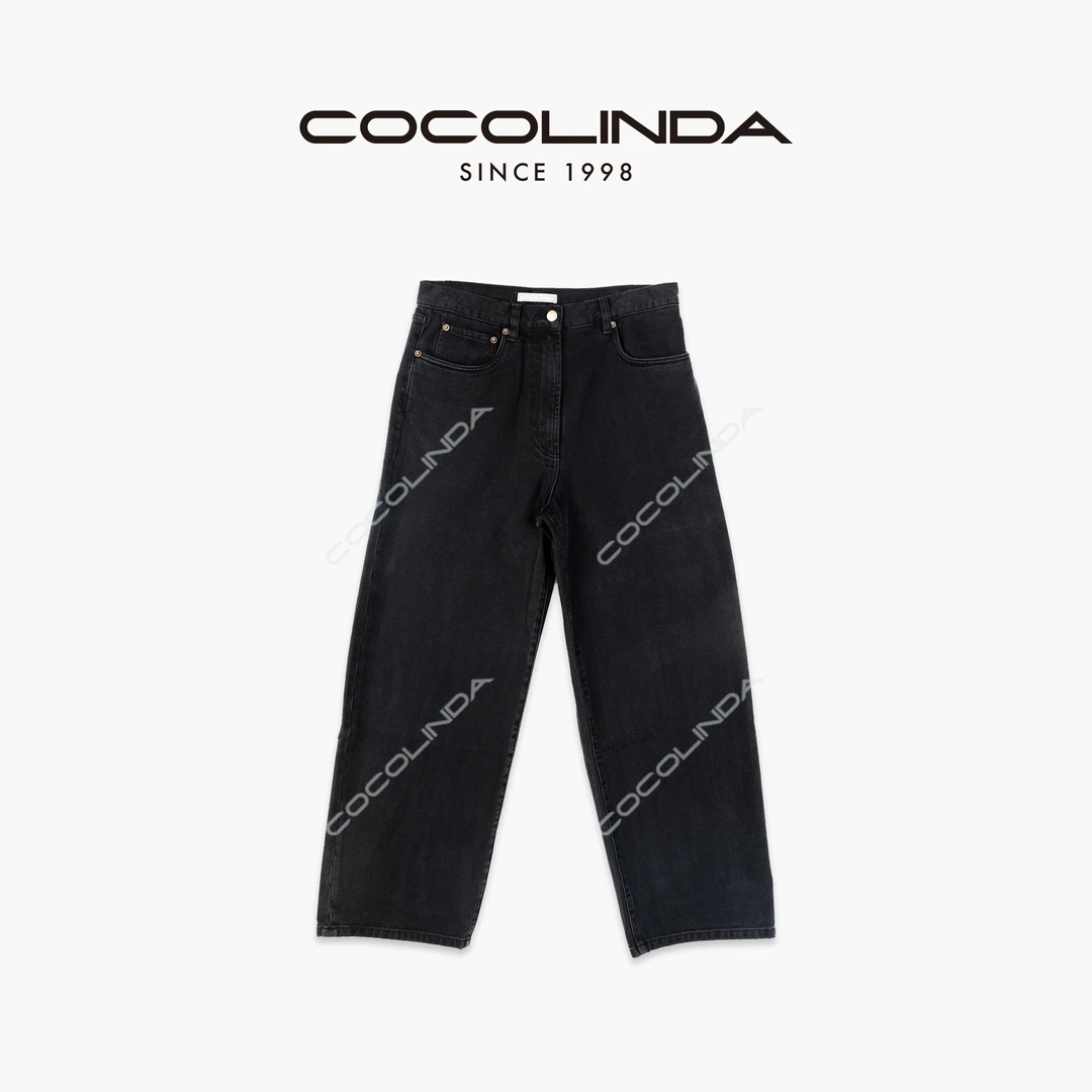 COCOLINDA | 拉达风100棉'水桶裤'丹宁阔版后系扣四季牛仔裤P2279