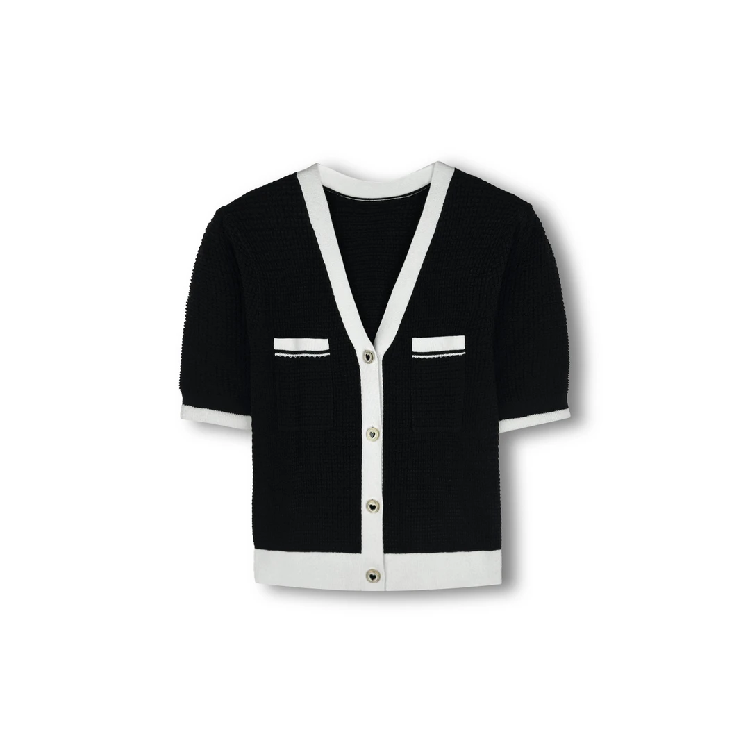 【黑色】2025新款春夏设计师撞色百搭时尚轻奢针织衫（ZE3130391）