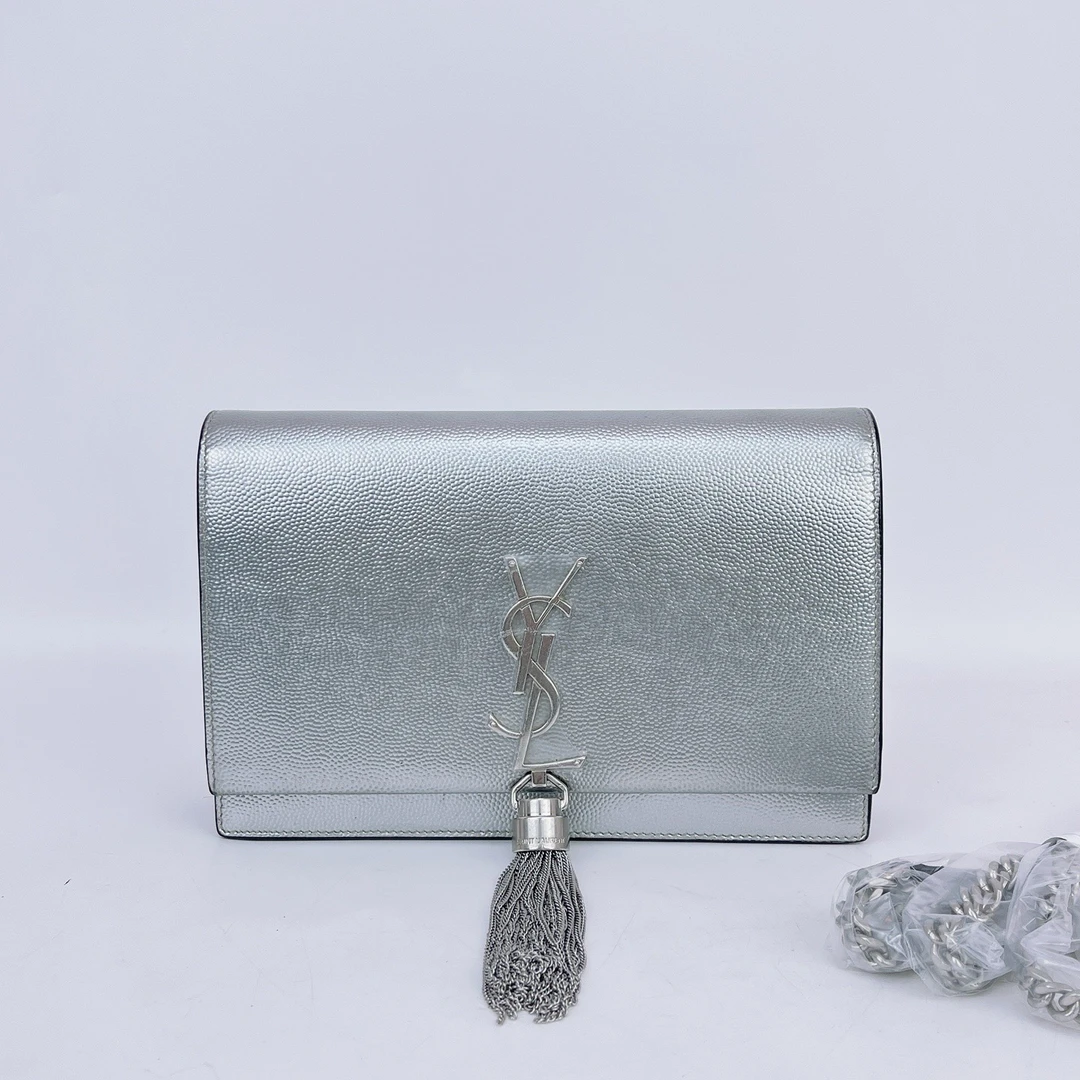 95新 YSL/圣罗兰 圣罗兰银色流苏Kate底长19 H509