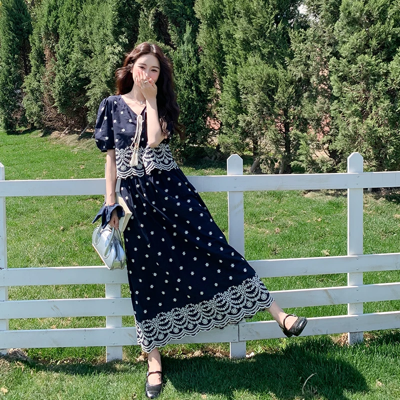 甜美韩系ootd穿搭爆款套装裙女2025夏季新款绣花上衣半身裙两件套