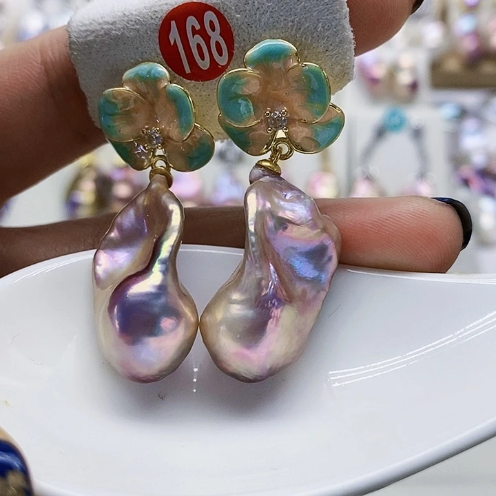 银S925镶嵌耳饰淡水珍珠