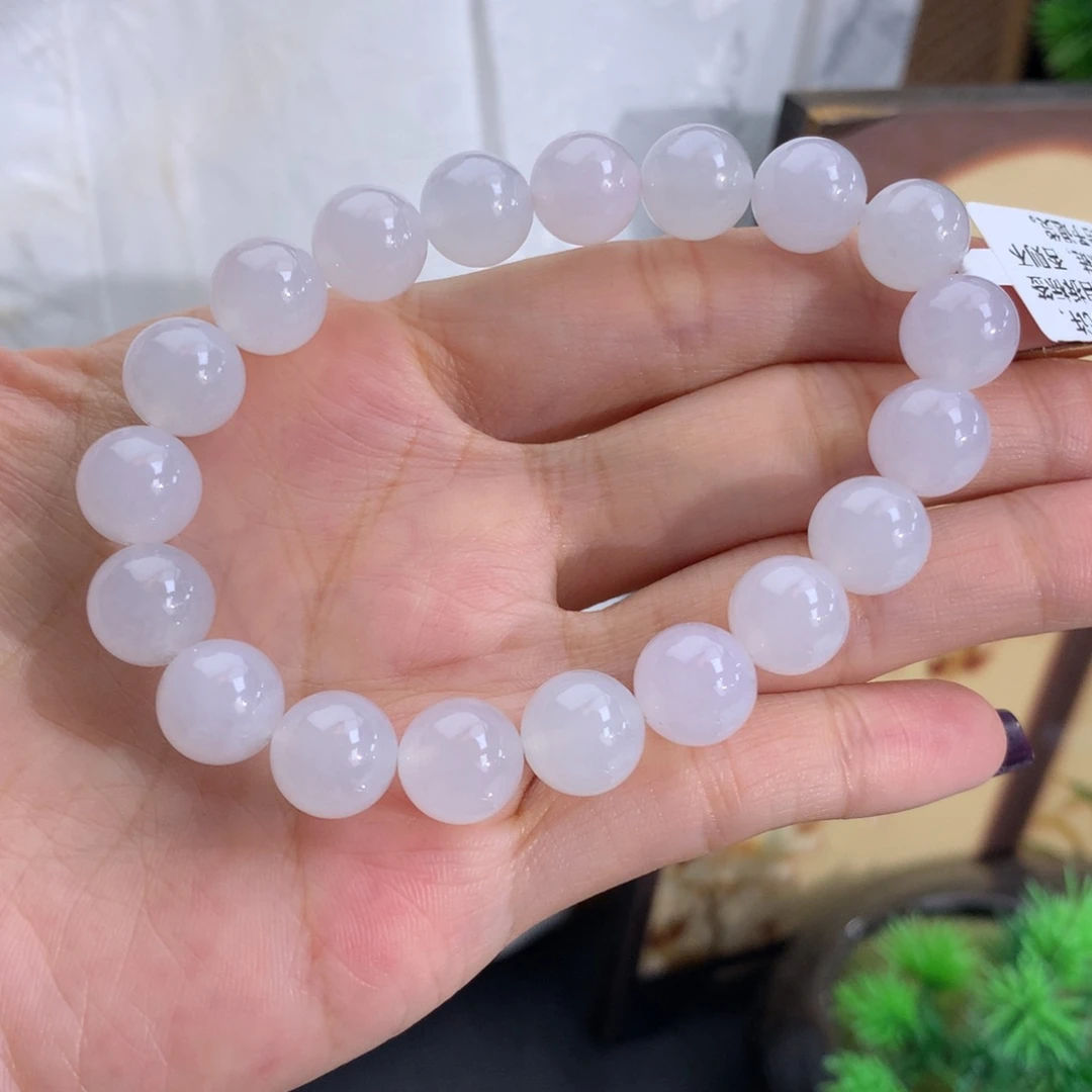 翡翠未镶嵌手串卡9.9胶润白冰手串