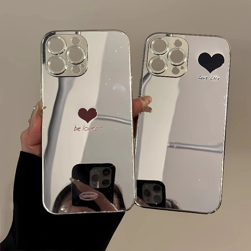 个性爱心情侣适用苹果16电镀镜面手机壳华为oppo小米vivo潮流新款
