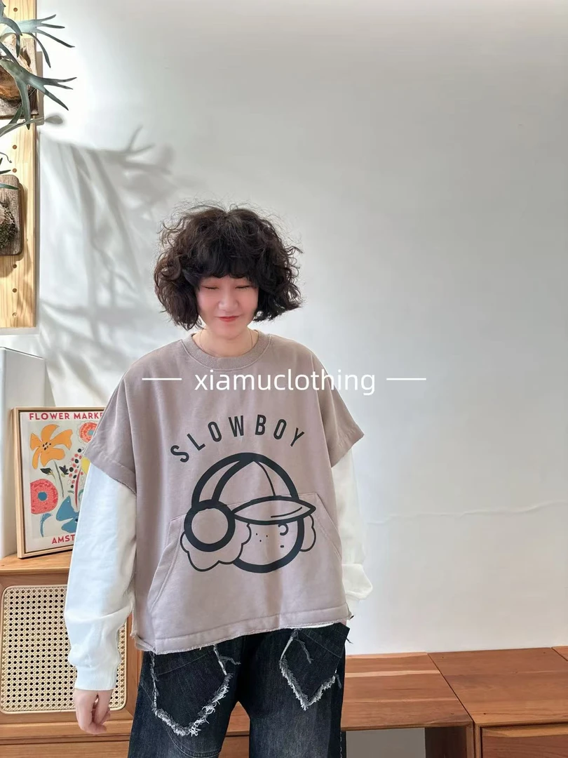 夏沐家个性卡通叠穿宽松休闲马甲9932（不含T恤）