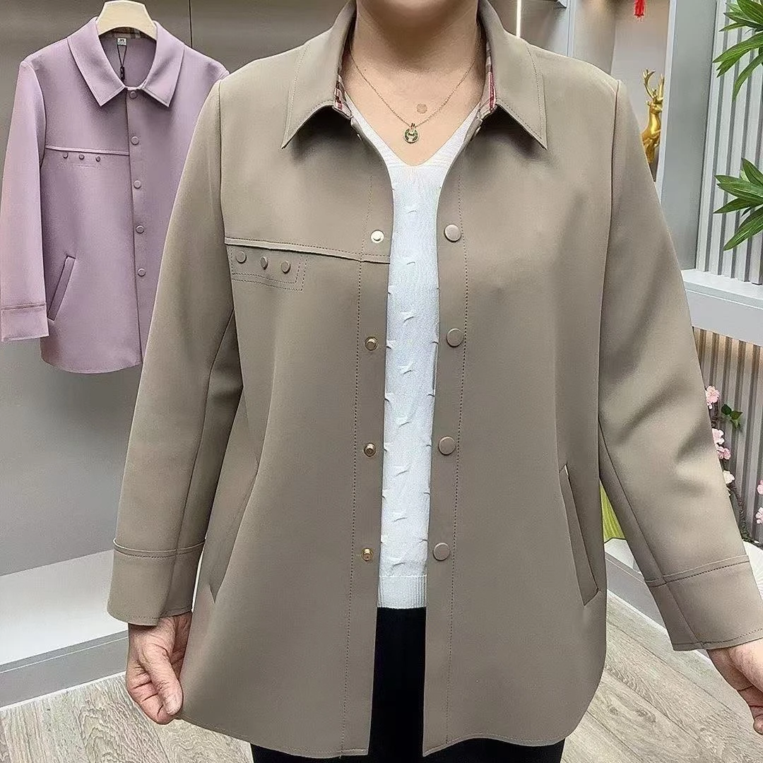 春秋时尚宽松上衣夹克妈妈中老年风衣外套