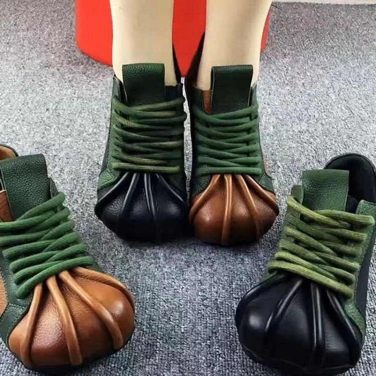 春秋季民族风春季撞色复古妈妈鞋前系带复古女鞋休闲百搭轻便厚底