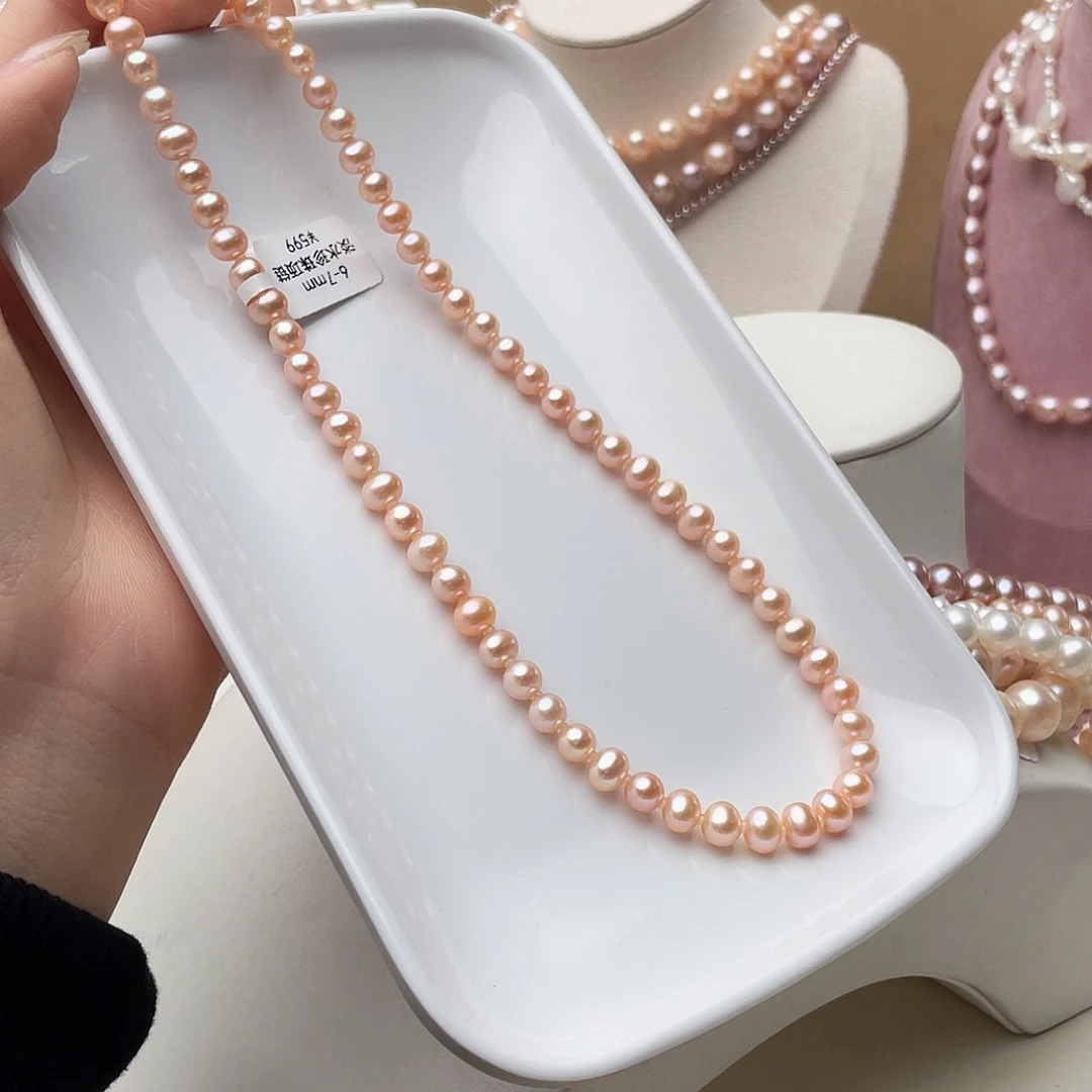 淡水珍珠项链银S925镶嵌&****&6-7