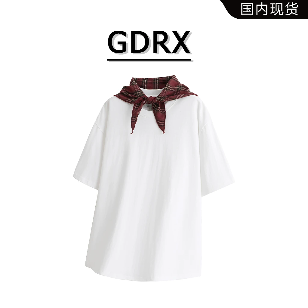 GDRX格子披肩圆领T恤男款2025夏季凉感宽松短袖上衣轻奢痞帅男装
