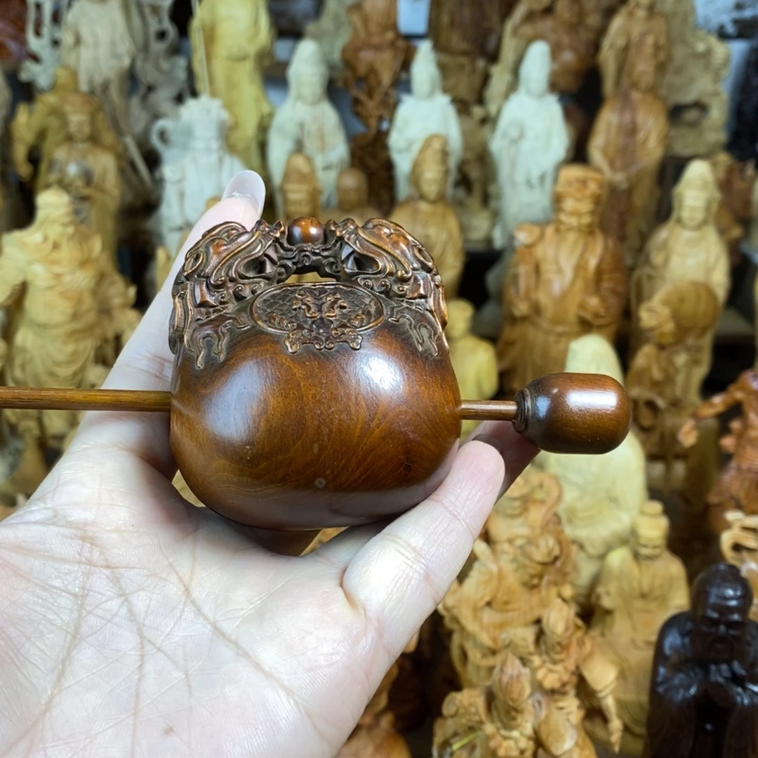木小叶黄杨木双龙戏珠木鱼瑕疵