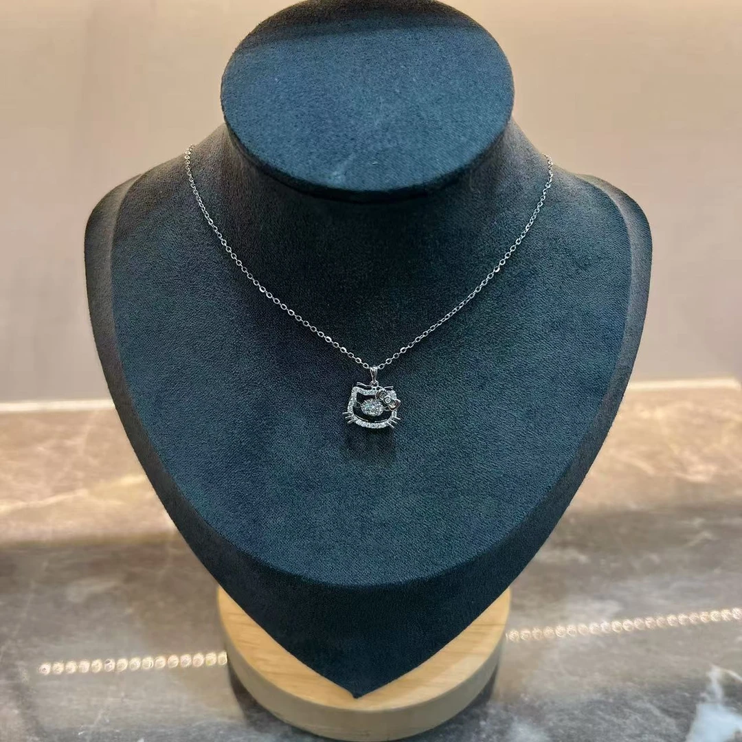 坠链均925银 旺莱 877 微镶满钻莫桑50分灵动K猫小排链S850677022