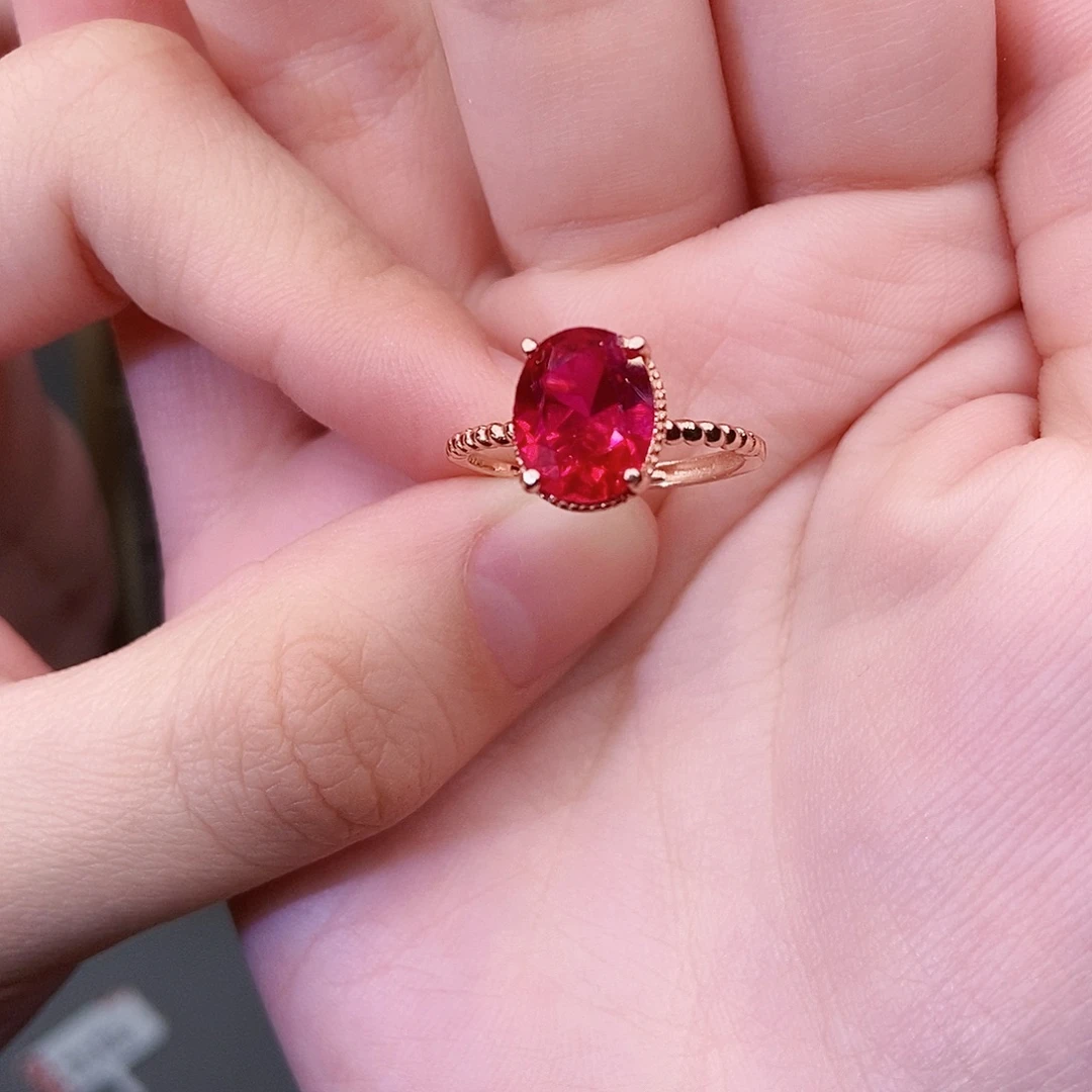 戒指银S925镶嵌红宝石