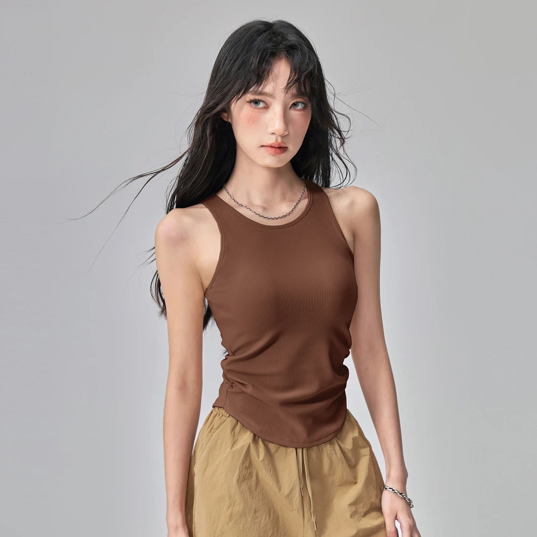 云端贝壳美式百搭瑜伽背心外穿显瘦运动内衣褶皱收腰跑步健身无袖