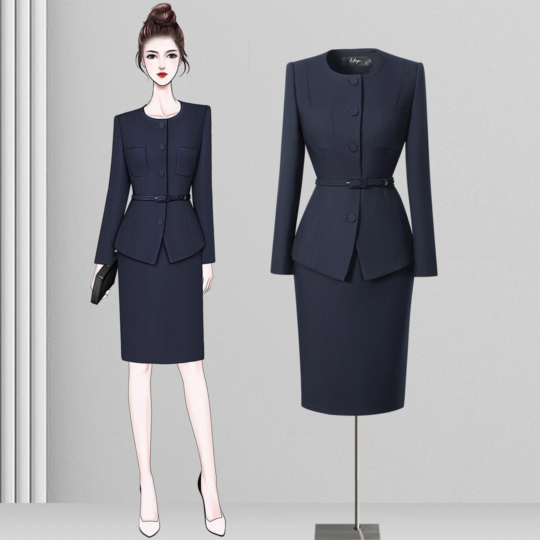 时尚套装藏青女士修身面试时尚西装气质休闲通勤商务秋季新款显瘦