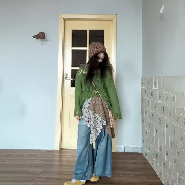 复古蕾丝钩花小众层次感下摆叠穿半身裙裙帘针织镂空屁帘子夏季款