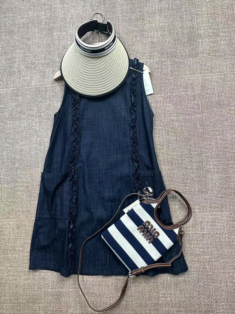 「KEKE」牛仔无袖#2592连衣裙夏季新款荷叶边装饰休闲裙