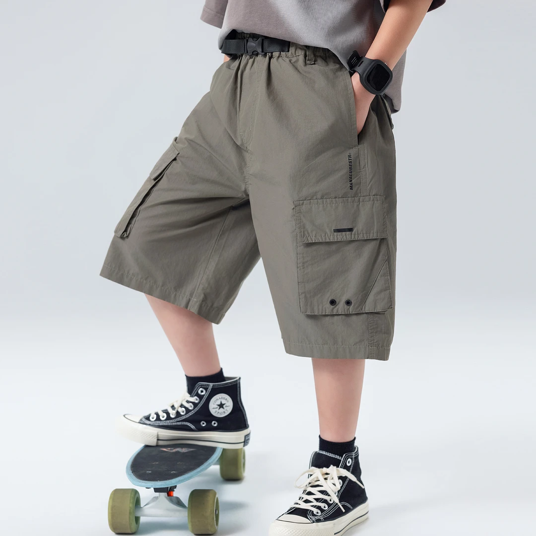 儿童短裤军绿色男童裤子夏薄2025新款中大童宽松工装裤运动五分裤
