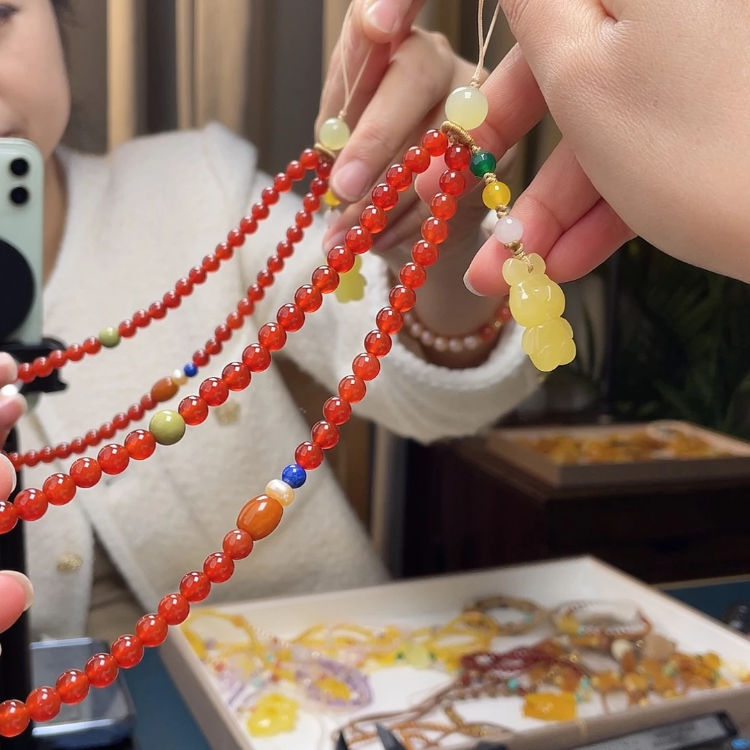 蜜蜡未镶嵌裸石手机链