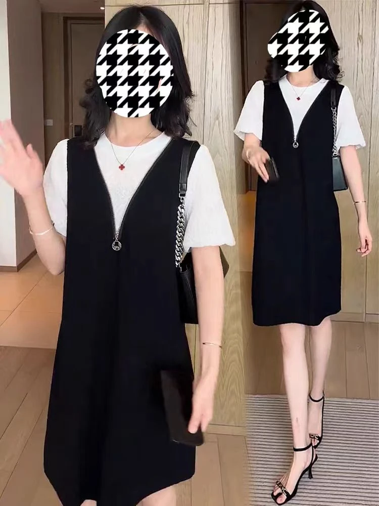 25502假两件拉链连衣裙