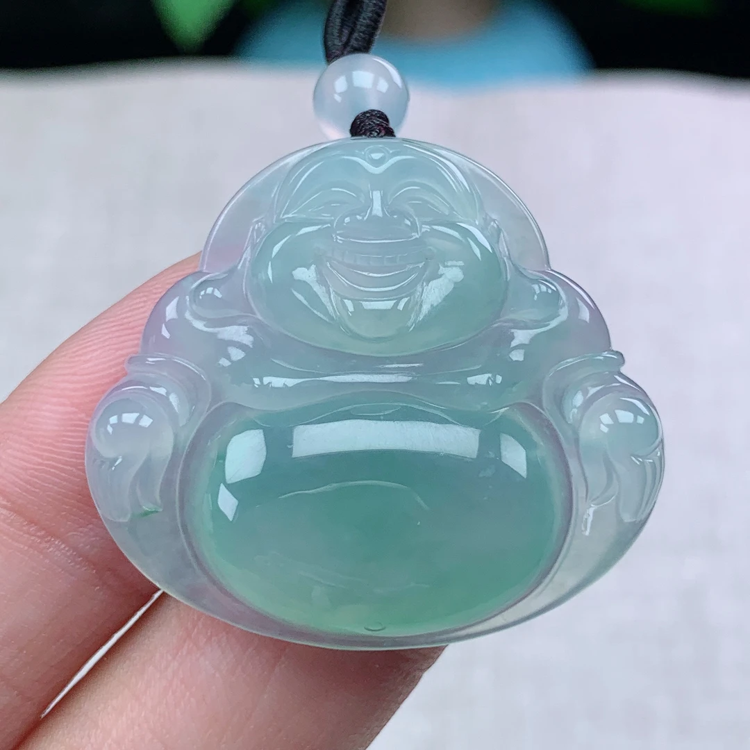 y缅甸天然翡翠A货31.5-35.1-5.9玉石冰种晴绿佛公吊坠礼物时尚