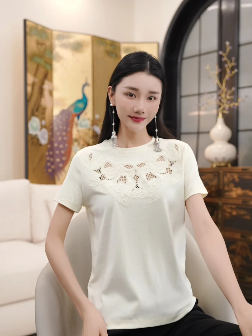 Betty Bairn【自在T恤】高定系列舒适感刺绣上衣25B-BW9669