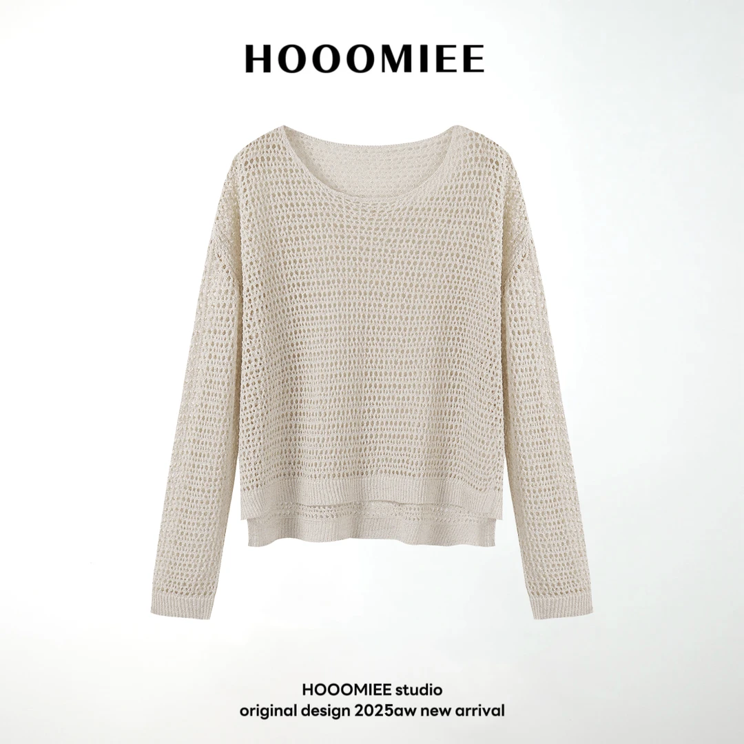 Hooomiee轻奢气质镂空长袖女士打底上衣J25064