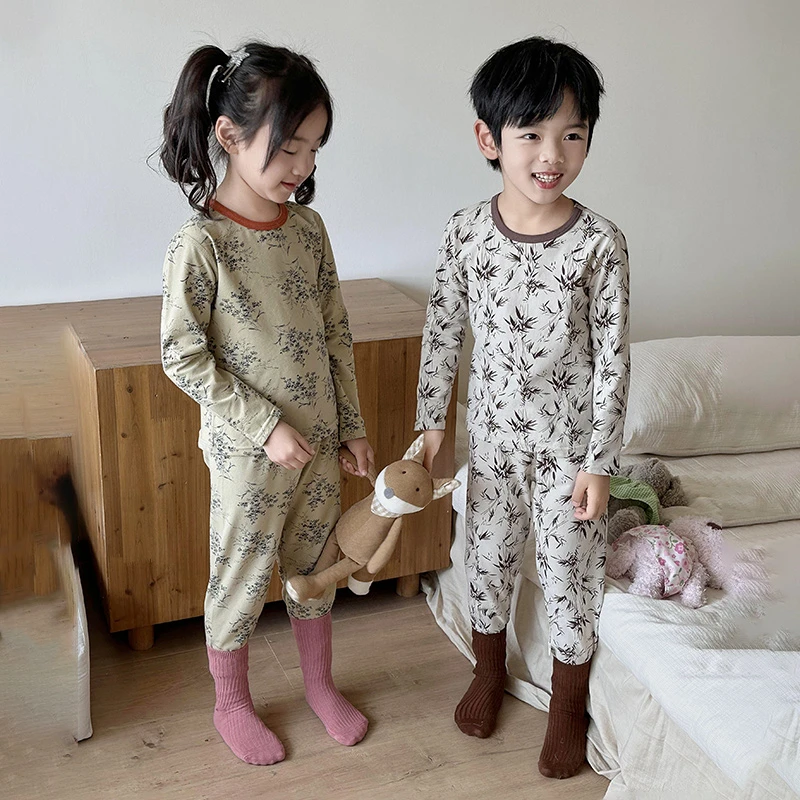 【实体品质】儿童莱卡新款家居服套装宝宝无骨内衣男童女童春秋款