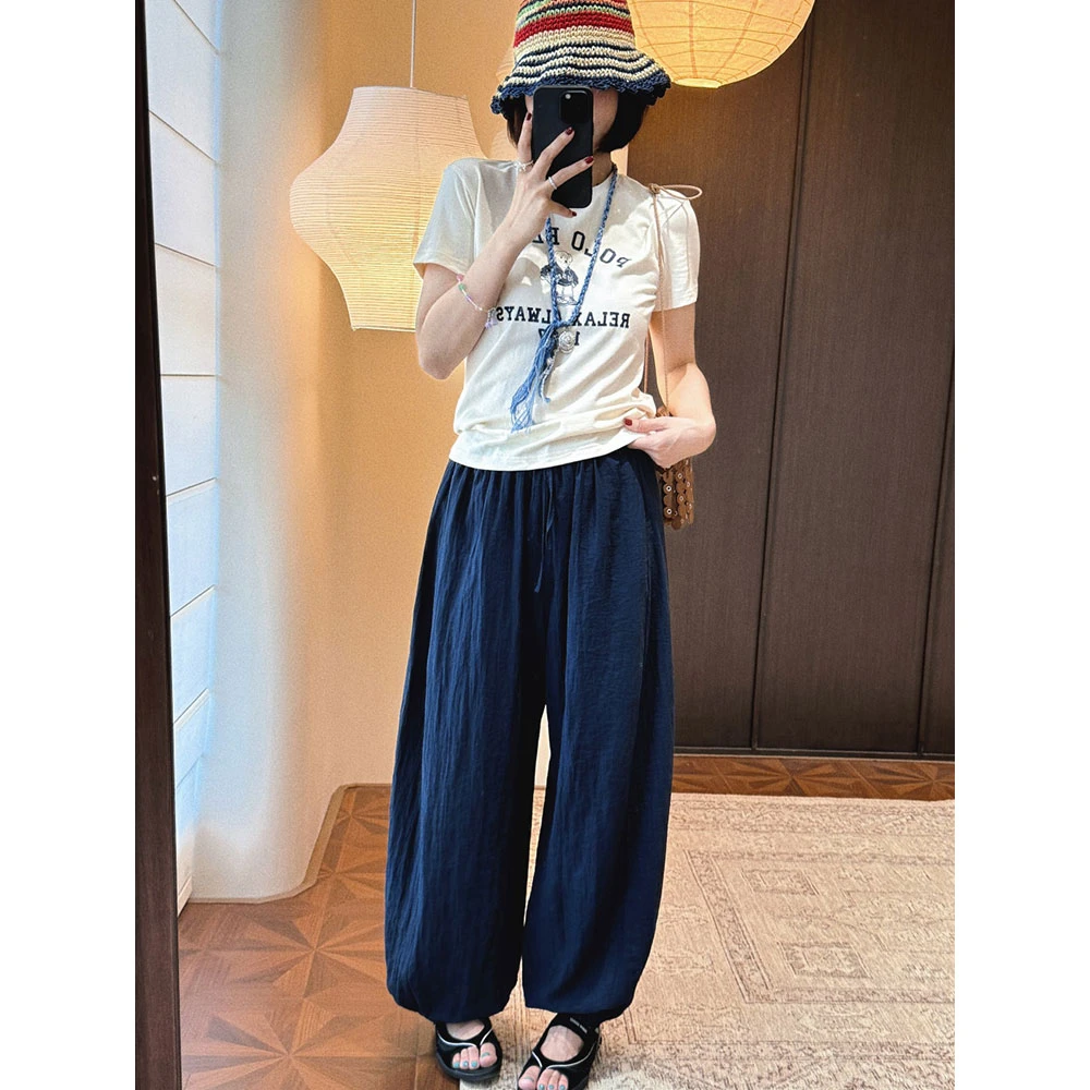 【MGDM】微皱轻薄透气抽绳松紧腰锦纶肌理感百搭防晒灯笼裤防蚊裤