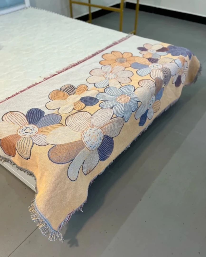 【三人座】花儿开90*240±5cm高订版加厚加密防滑色织提花刺绣沙发巾