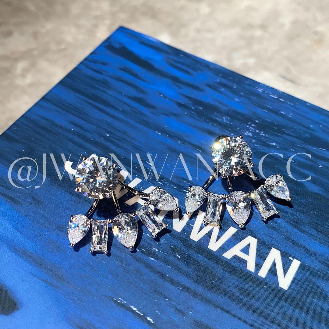 铜合金锆石耳饰 星光熠熠.前后两戴不规则闪钻轻奢耳环