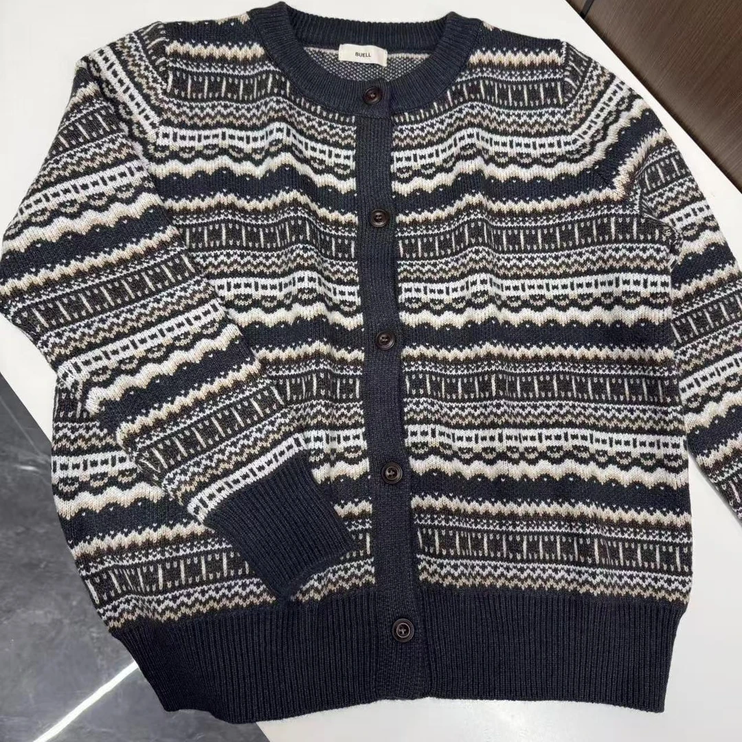 【复古提花~民族风】欧货时尚民族风提花单排扣针织衫开衫