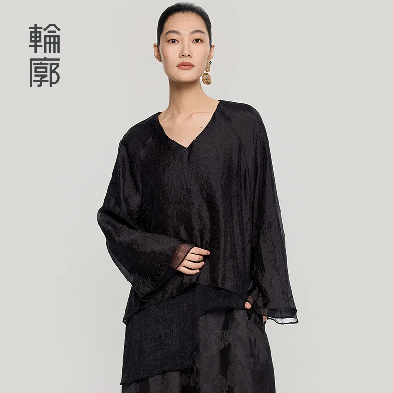 轮廓雾都时尚V领小衫侘寂中国风休闲原创新中式宽松长袖L251Y042