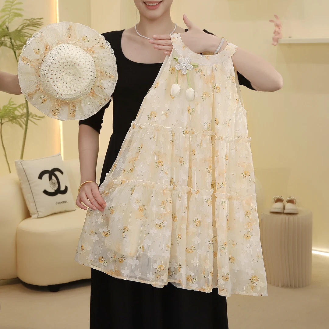 女童连衣裙2025夏季高级感挂脖碎花连衣裙公主裙5230001737