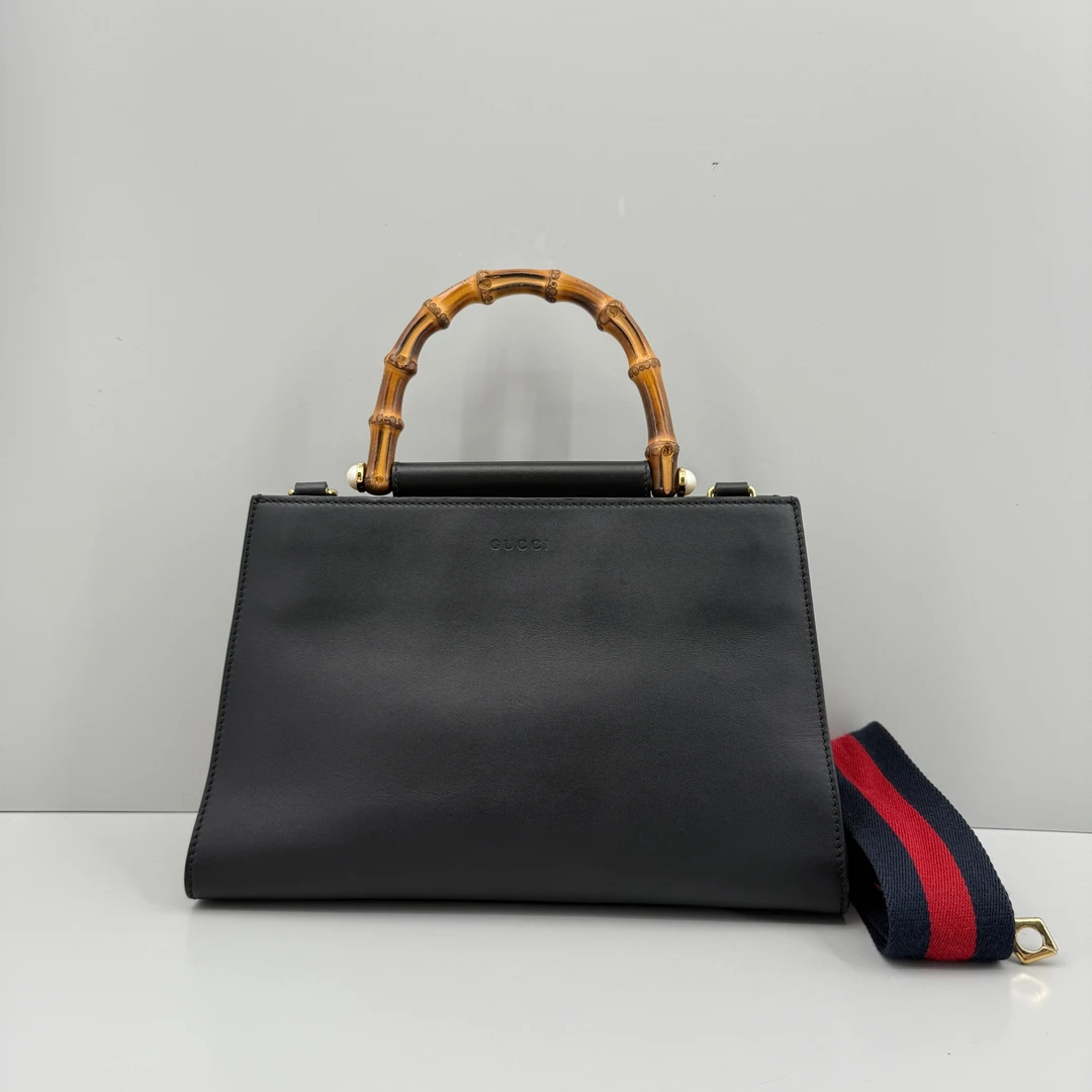 95新 GUCCI/古驰 优选/黑色珍珠竹节手提包/30×19×11/Z09117