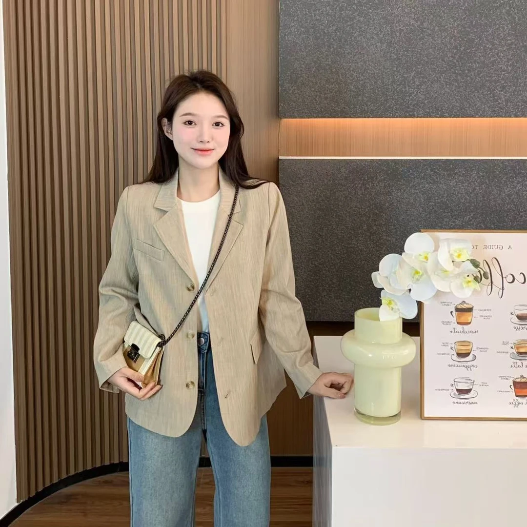 小羽酱小个子定制春季韩版气质百搭休闲设计感后开扣西装上衣外套