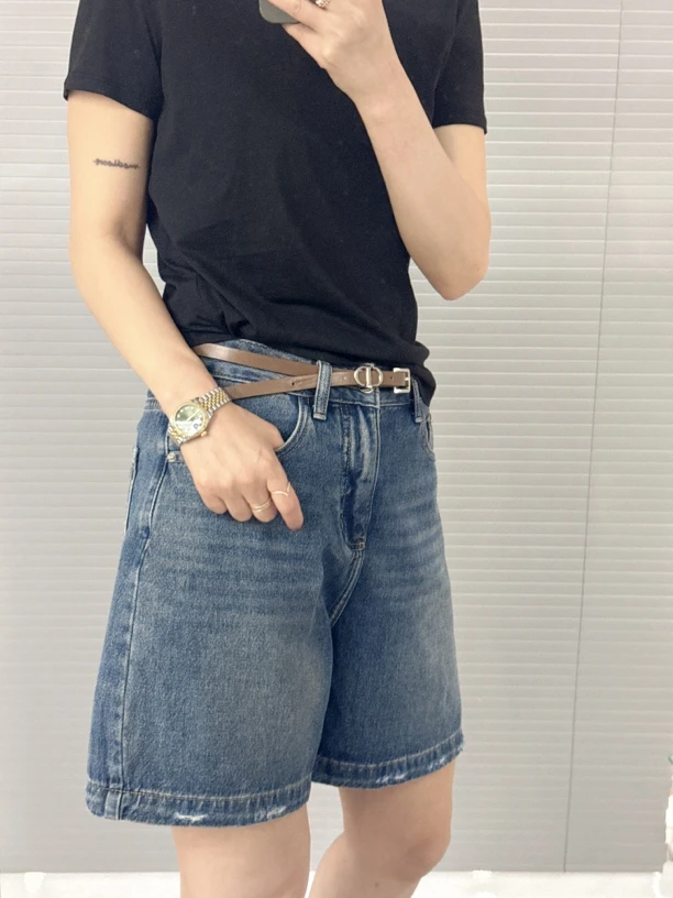 欧腰带软牛仔休闲短裤