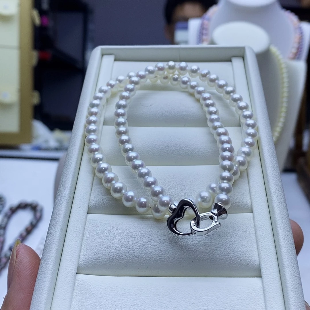 项链银S925镶嵌淡水珍珠天**国