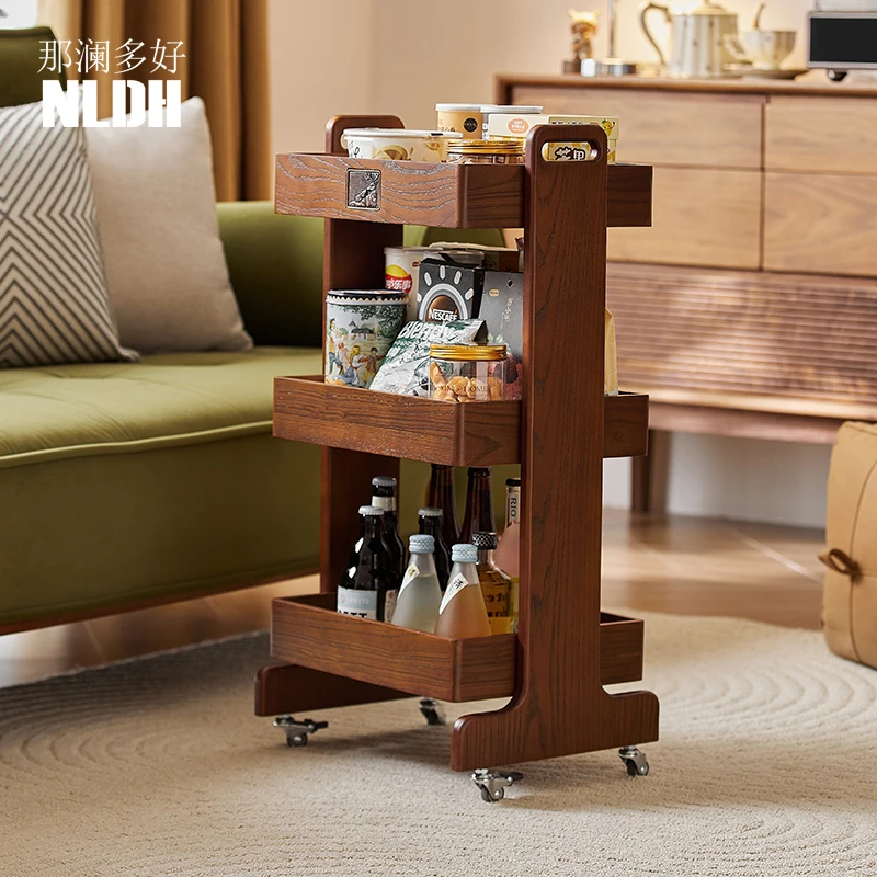 零食饮料收纳架带轮可移动夹缝小推车置物架落地收纳柜多层收纳车
